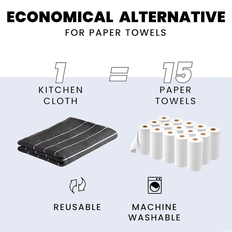 Zeppoli Classic Kitchen Towels - 6 Pack 100% Natural Cotton Kitchen Towel Set  Reusable Wash Cloths  Absorbent Dish Towels  Machine Washable Hand Towels  Kitchen Essentials  20"" x 28"" - Black VAR - Image 4