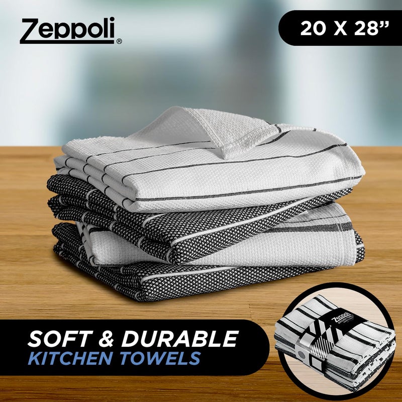Zeppoli Classic Kitchen Towels - 6 Pack 100% Natural Cotton Kitchen Towel Set  Reusable Wash Cloths  Absorbent Dish Towels  Machine Washable Hand Towels  Kitchen Essentials  20"" x 28"" - Black VAR - Image 3