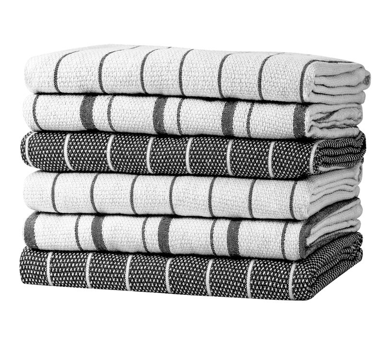 Zeppoli Classic Kitchen Towels - 6 Pack 100% Natural Cotton Kitchen Towel Set  Reusable Wash Cloths  Absorbent Dish Towels  Machine Washable Hand Towels  Kitchen Essentials  20"" x 28"" - Black VAR - Image 1