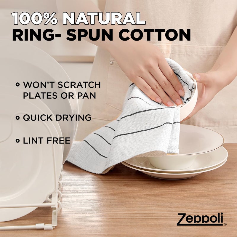 Zeppoli Classic Kitchen Towels - 6 Pack 100% Natural Cotton Kitchen Towel Set  Reusable Wash Cloths  Absorbent Dish Towels  Machine Washable Hand Towels  Kitchen Essentials  20"" x 28"" - Black VAR - Image 5
