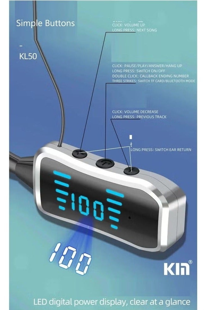 KIN KL50 Bluetooth Neckband Earphones – 48H Playtime, LED Display, TF Card Slot, Multi-Functional Button Control, Hands-Free Calling, Premium Sound Quality, Neckband Earphones for Sports, Workouts, and Everyday - Image 2