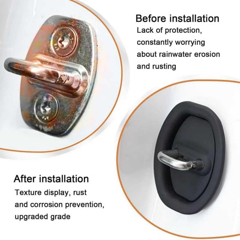 4 Pcs Car Silicone Door Latch Protector Covers, Noise Reduction Door Lock Buffer Anti-Scratch Cushion Pad Set, Universal Durable Interior Accessories,Black - Image 4