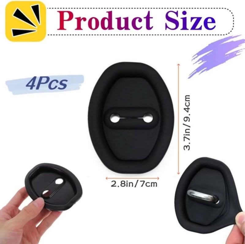 4 Pcs Car Silicone Door Latch Protector Covers, Noise Reduction Door Lock Buffer Anti-Scratch Cushion Pad Set, Universal Durable Interior Accessories,Black - Image 2