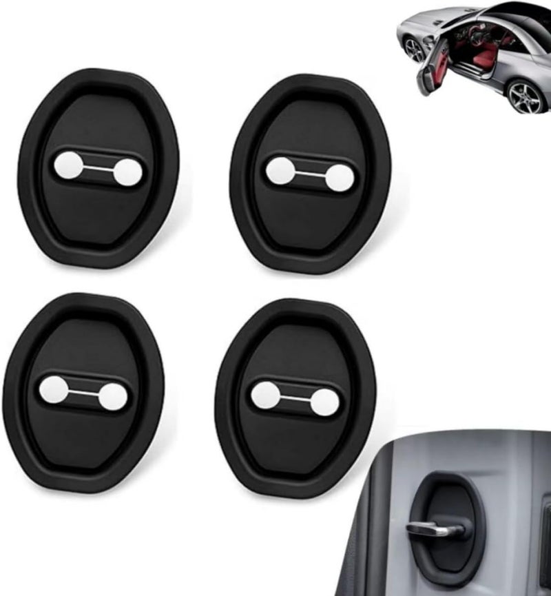 4 Pcs Car Silicone Door Latch Protector Covers, Noise Reduction Door Lock Buffer Anti-Scratch Cushion Pad Set, Universal Durable Interior Accessories,Black - Image 1