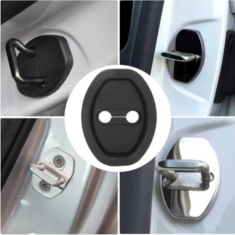 4 Pcs Car Silicone Door Latch Protector Covers, Noise Reduction Door Lock Buffer Anti-Scratch Cushion Pad Set, Universal Durable Interior Accessories,Black - Image 5