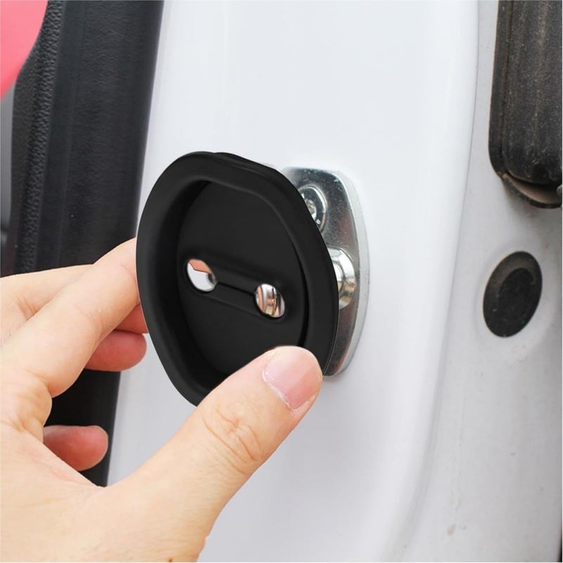 4 Pcs Car Silicone Door Latch Protector Covers, Noise Reduction Door Lock Buffer Anti-Scratch Cushion Pad Set, Universal Durable Interior Accessories,Black - Image 3