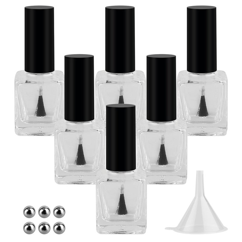 GTHER 6PCS 15ML Empty Nail Polish Glass Bottles with Brush Cap  Funnel  Mixing Balls for Nail Art