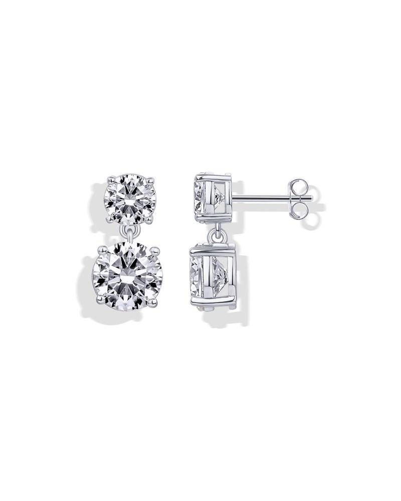 PAVOI Rhodium Plated Cubic Zirconia Dangle Earrings for Women - Crystal Bridal Drop Earrings for Brides & Bridesmaids - Double Round CZ Simulated Diamond Drop Dangle Wedding Jewelry - Image 1