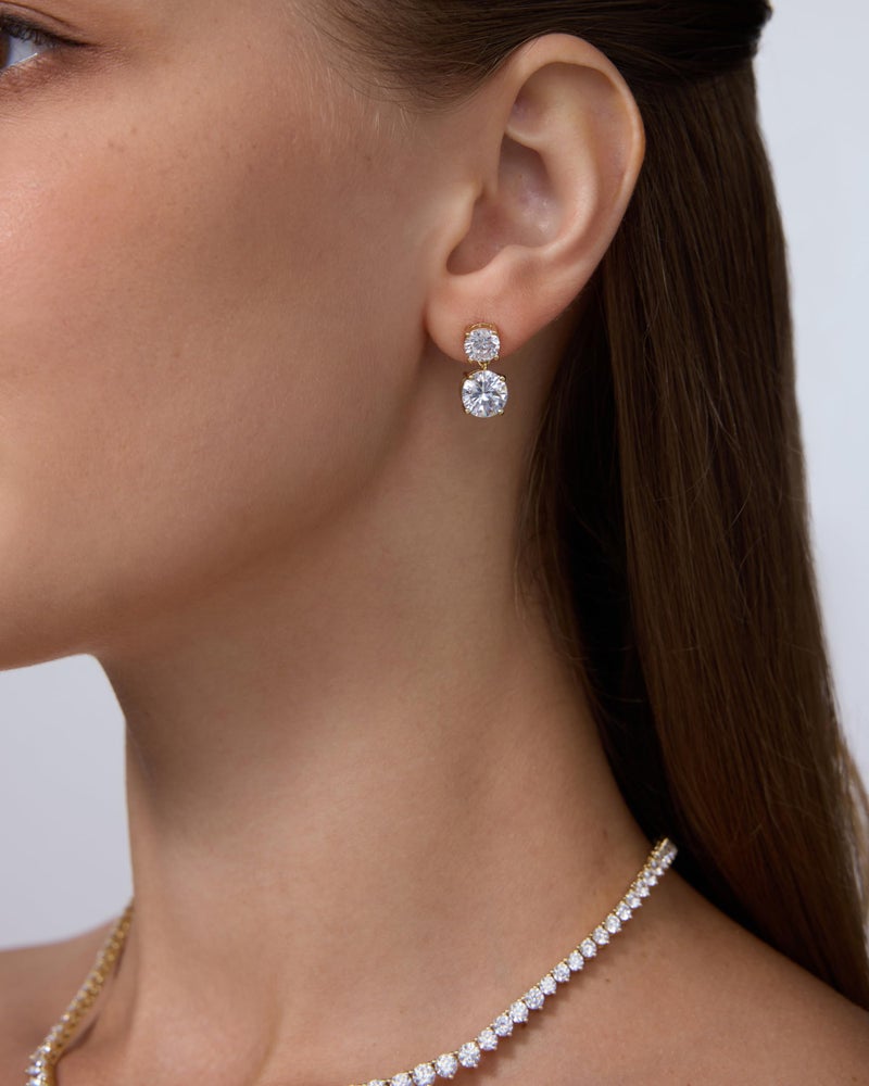 PAVOI Rhodium Plated Cubic Zirconia Dangle Earrings for Women - Crystal Bridal Drop Earrings for Brides & Bridesmaids - Double Round CZ Simulated Diamond Drop Dangle Wedding Jewelry - Image 2