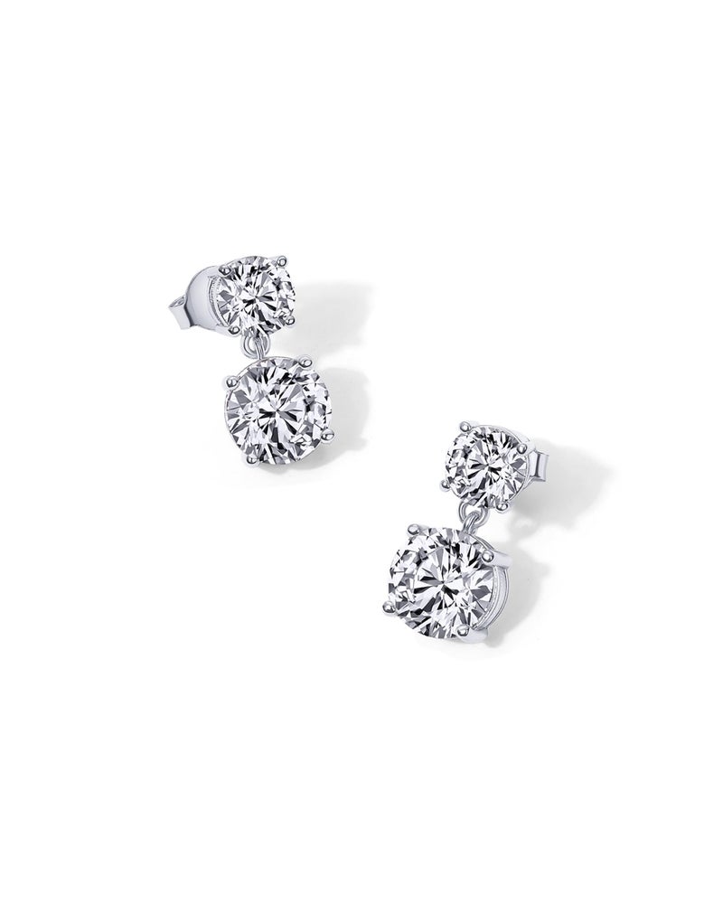 PAVOI Rhodium Plated Cubic Zirconia Dangle Earrings for Women - Crystal Bridal Drop Earrings for Brides & Bridesmaids - Double Round CZ Simulated Diamond Drop Dangle Wedding Jewelry - Image 3