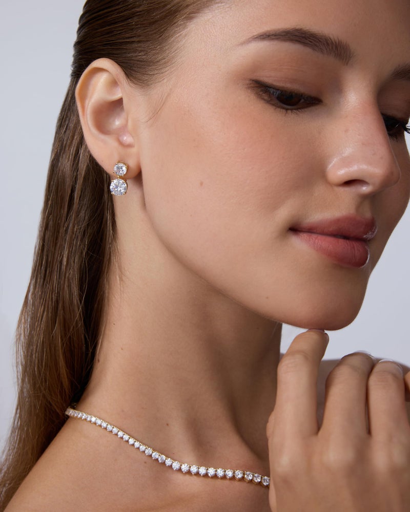 PAVOI Rhodium Plated Cubic Zirconia Dangle Earrings for Women - Crystal Bridal Drop Earrings for Brides & Bridesmaids - Double Round CZ Simulated Diamond Drop Dangle Wedding Jewelry - Image 4