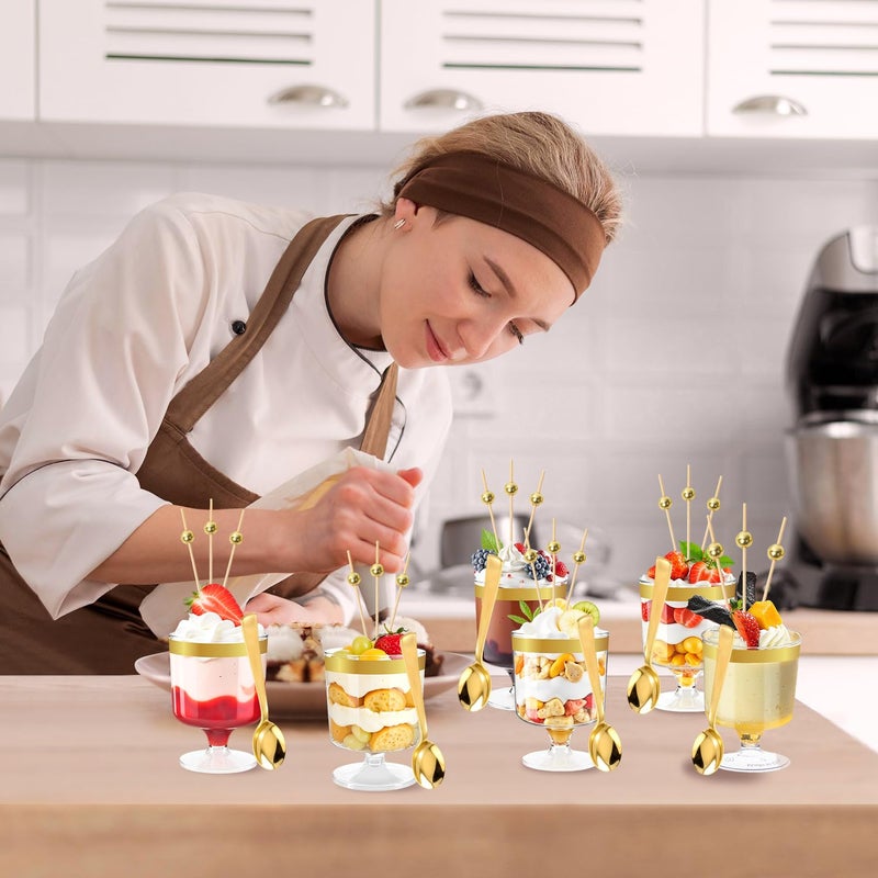 JIURUN 140Pcs Dessert Cups with Gold Spoons, 5oz Mini Clear Appetizer Parfait Cups with Cocktail Picks for Fruit Ice Cream Cake Party Birthday Party Events Supplies - Image 4