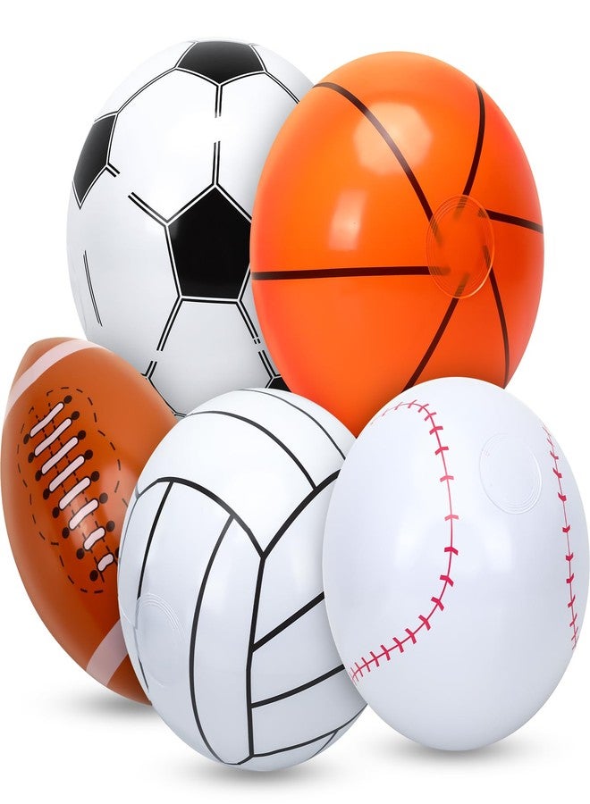 MARFOREVER 16 Inches Inflatable Sports Ball Balloon Set (5 Pcs), Basketball Baseball Football Volleyball Golf Ball for Sports Themed Parties Birthday Celebrations and Decorations - Image 1