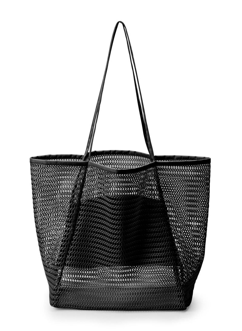SYOSI Tote Bag Large Summer Beach Bag, Mesh Tote Bag for Ladies and Girls, Shopping Bag Reusable, Large Casual Shoulder Bag with Zipper Inner Pocket for Travel Daily Pool Gym Picnic, Lightweight Grocery Bag  - Image 1
