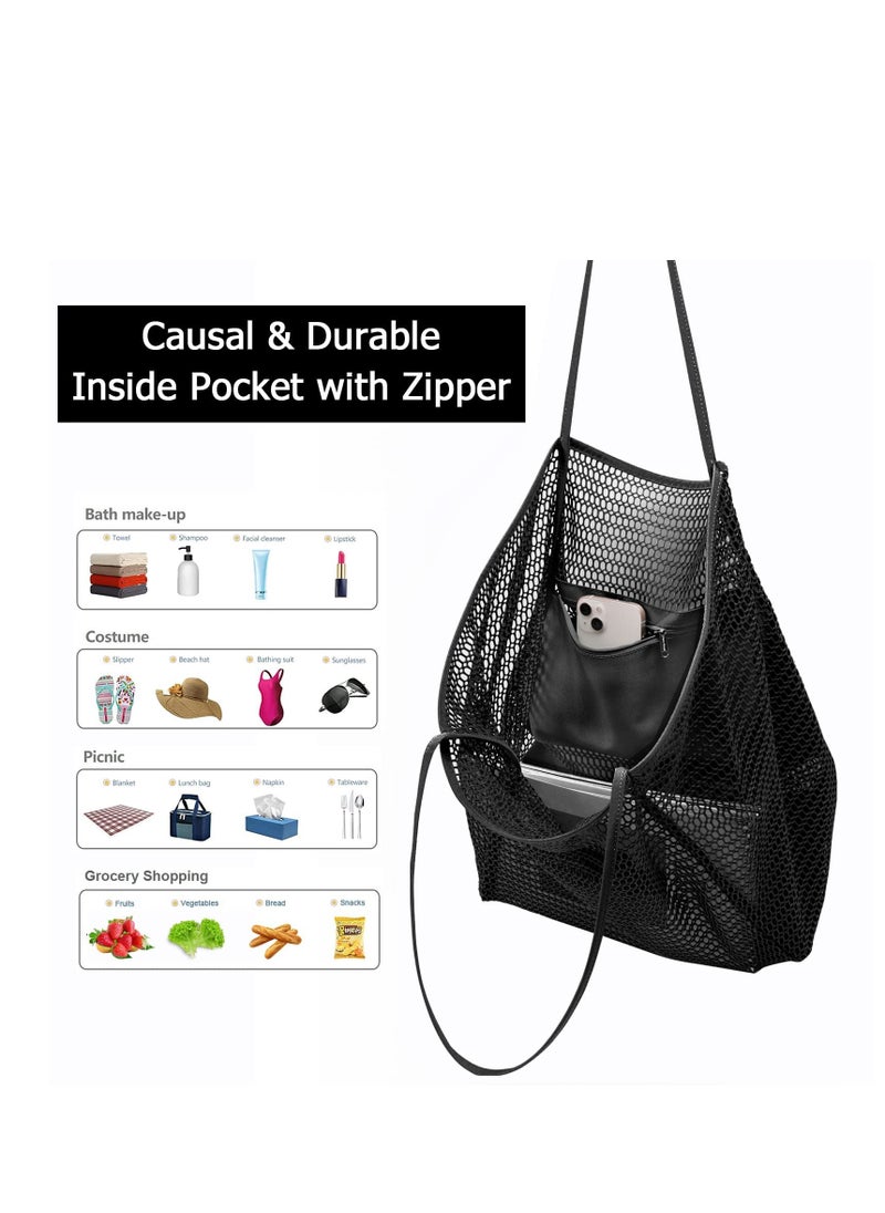 SYOSI Tote Bag Large Summer Beach Bag, Mesh Tote Bag for Ladies and Girls, Shopping Bag Reusable, Large Casual Shoulder Bag with Zipper Inner Pocket for Travel Daily Pool Gym Picnic, Lightweight Grocery Bag  - Image 3