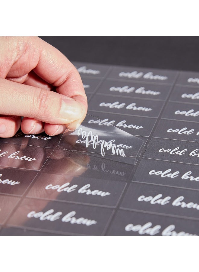 Restaurantware Label Tek 1.9 x 1 Inch Brew Bottle Labels, 100 Water-Resistant Labels For Bottles - Self-Adhesive, Clear With White Font, Plastic Bottle Stickers, For Drink Pouches, - Image 2