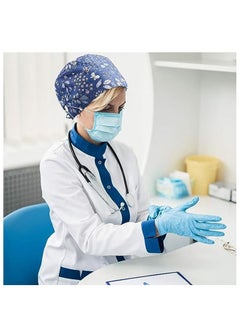 Generic 2Pcs Adjustable Working Cap with Lace up Elastic Bouffant Hats Head Scarf with Sweatband (Pink+Blue)  - Image 4
