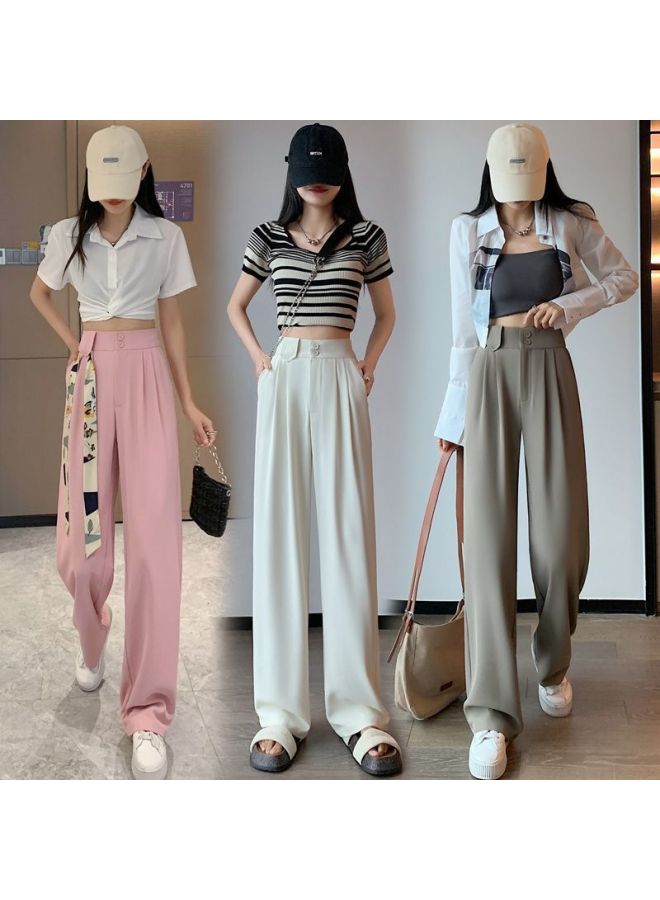 Song Feng Ya Summer Thin Style Pink Petite Women's Suit Pants Spring Autumn New High-waist Slim Fit Ice Silk Wide-leg Pants With Drape - Image 2