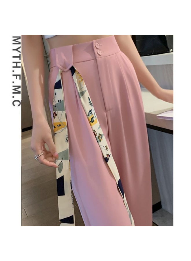 Song Feng Ya Summer Thin Style Pink Petite Women's Suit Pants Spring Autumn New High-waist Slim Fit Ice Silk Wide-leg Pants With Drape - Image 1