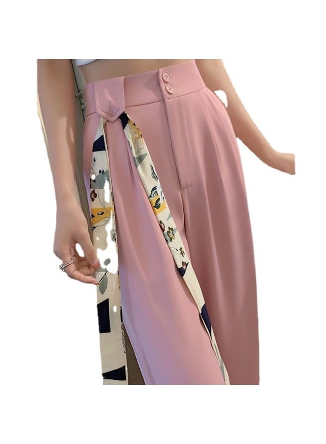Song Feng Ya Summer Thin Style Pink Petite Women's Suit Pants Spring Autumn New High-waist Slim Fit Ice Silk Wide-leg Pants With Drape - Image 5
