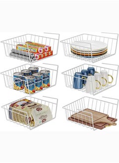 Mash 6 Pieces Under Shelf Basket 30cm White Metal Wire Household Hanging Storage Bin Baskets with Open Front for Organizing Kitchen Cabinets, Cupboards, Pantries, Shelves, Desk, Bookshelf Pack of Six  - Image 1