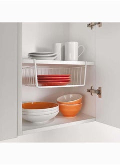 Mash 6 Pieces Under Shelf Basket 30cm White Metal Wire Household Hanging Storage Bin Baskets with Open Front for Organizing Kitchen Cabinets, Cupboards, Pantries, Shelves, Desk, Bookshelf Pack of Six  - Image 3