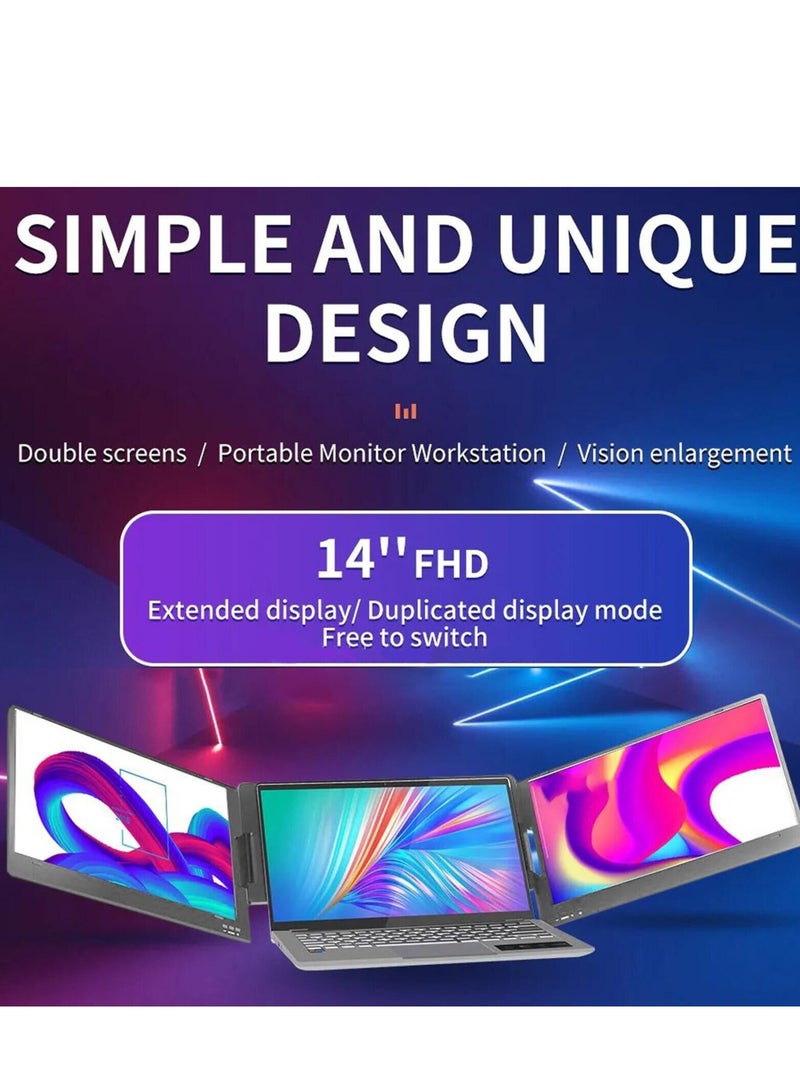 GULFLINK Triple Portable Monitor For Laptop  14inch FHD 1080P HDR IPS Dual Screen Extender With Build-in Stand, Type-C Plug and Play Display For Laptop Within 15.6inch - Image 2