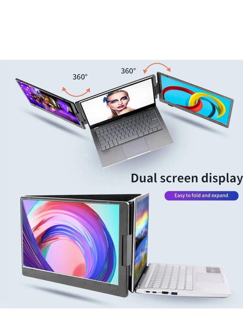 GULFLINK Triple Portable Monitor For Laptop  14inch FHD 1080P HDR IPS Dual Screen Extender With Build-in Stand, Type-C Plug and Play Display For Laptop Within 15.6inch - Image 3