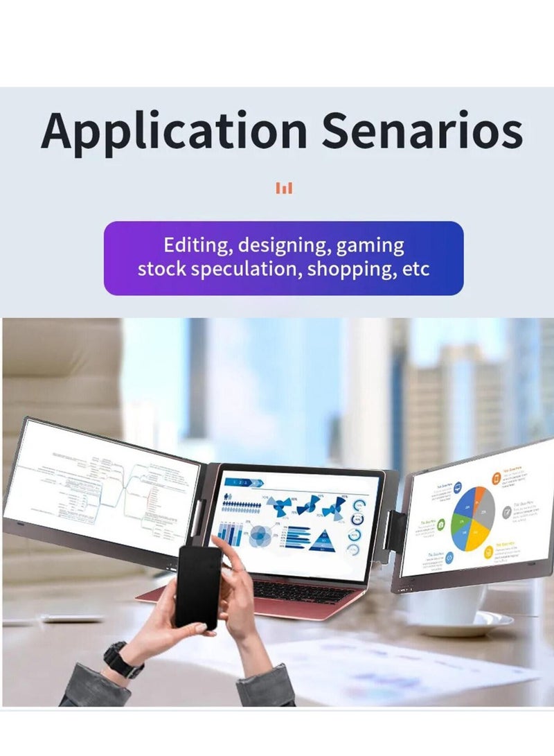 GULFLINK Triple Portable Monitor For Laptop  14inch FHD 1080P HDR IPS Dual Screen Extender With Build-in Stand, Type-C Plug and Play Display For Laptop Within 15.6inch - Image 4