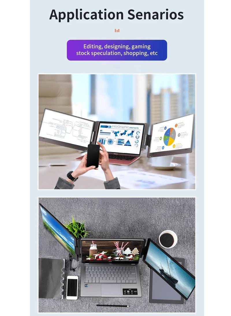 GULFLINK Triple Portable Monitor For Laptop  14inch FHD 1080P HDR IPS Dual Screen Extender With Build-in Stand, Type-C Plug and Play Display For Laptop Within 15.6inch - Image 5