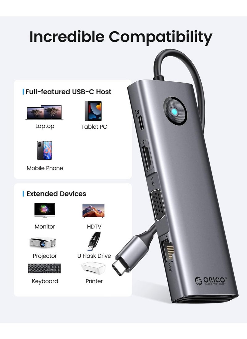 ORICO 9-in-1 USB-C Docking Station with 100W PD, 4K HDMI, VGA, Gigabit Ethernet