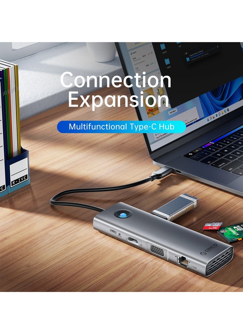 ORICO 9-in-1 USB-C Docking Station with 100W PD, 4K HDMI, VGA, Gigabit Ethernet