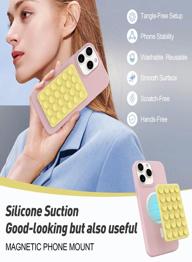 OPOM Magnetic Suction Phone Mount for MagSafe Case,Silicone Octob Cup Buddy Sticky Phone Grip Holder for iPhone,Removable Hands-Free Selfie/Video for TikTok & Instagram Influencer/Creator (Yellow) - Image 3
