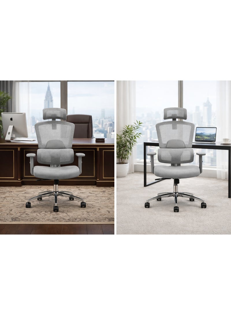 FURALUX Ergonomic Mesh Office Chair with Adjustable Headrest & Lumbar Support, 2D Adjustable Armrests, Breathable High Back Computer Desk Chair with Recline Function, Height Adjustment & Heavy-Duty Metal Base – Grey - Image 5