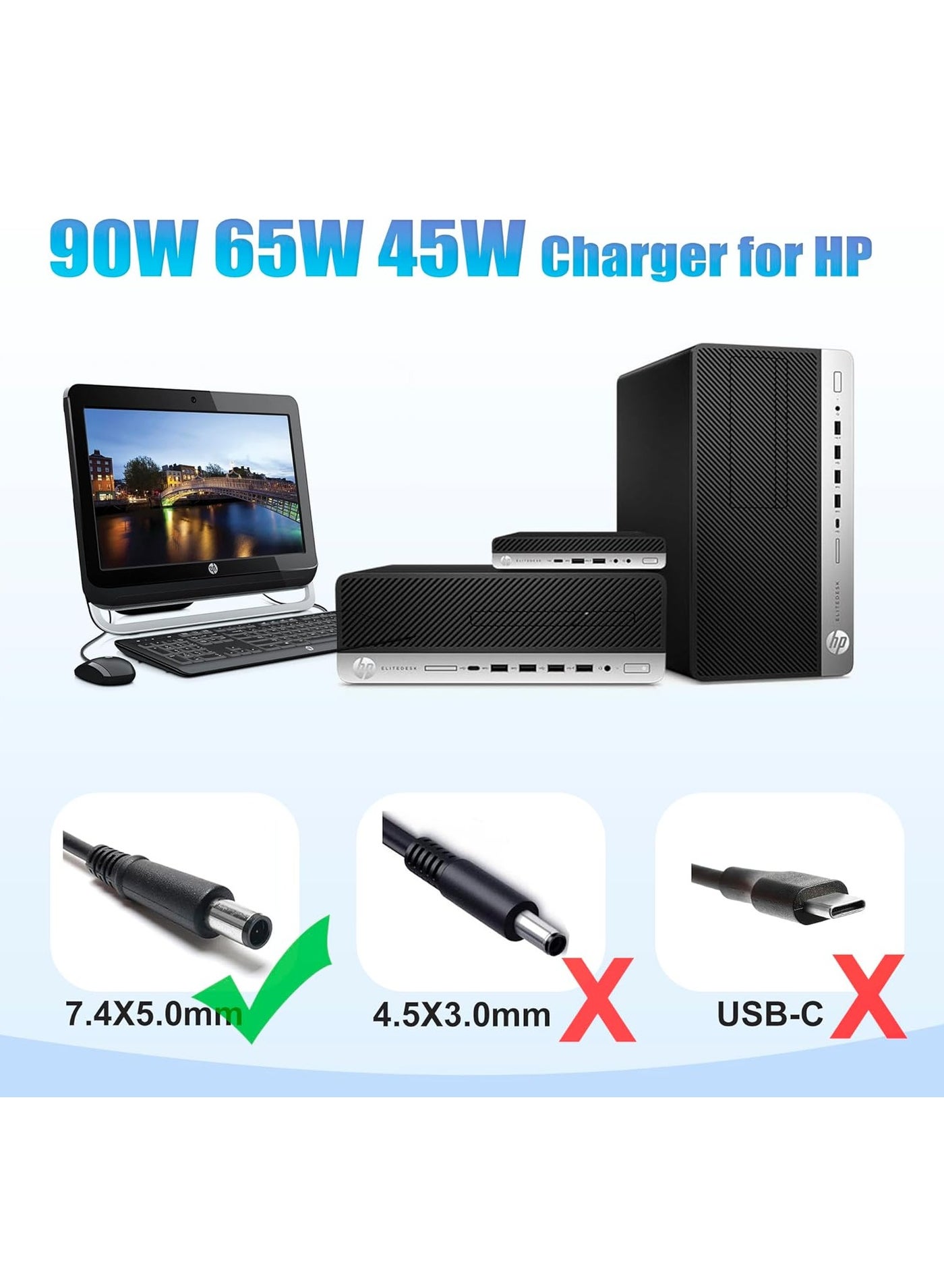 Chargeur 90W Compatible PC Tout-en-Un HP Pavilion 22-27 Pouces - Pour Modèles 24-DF, 24-DP, 22-DD, Etc. - 9