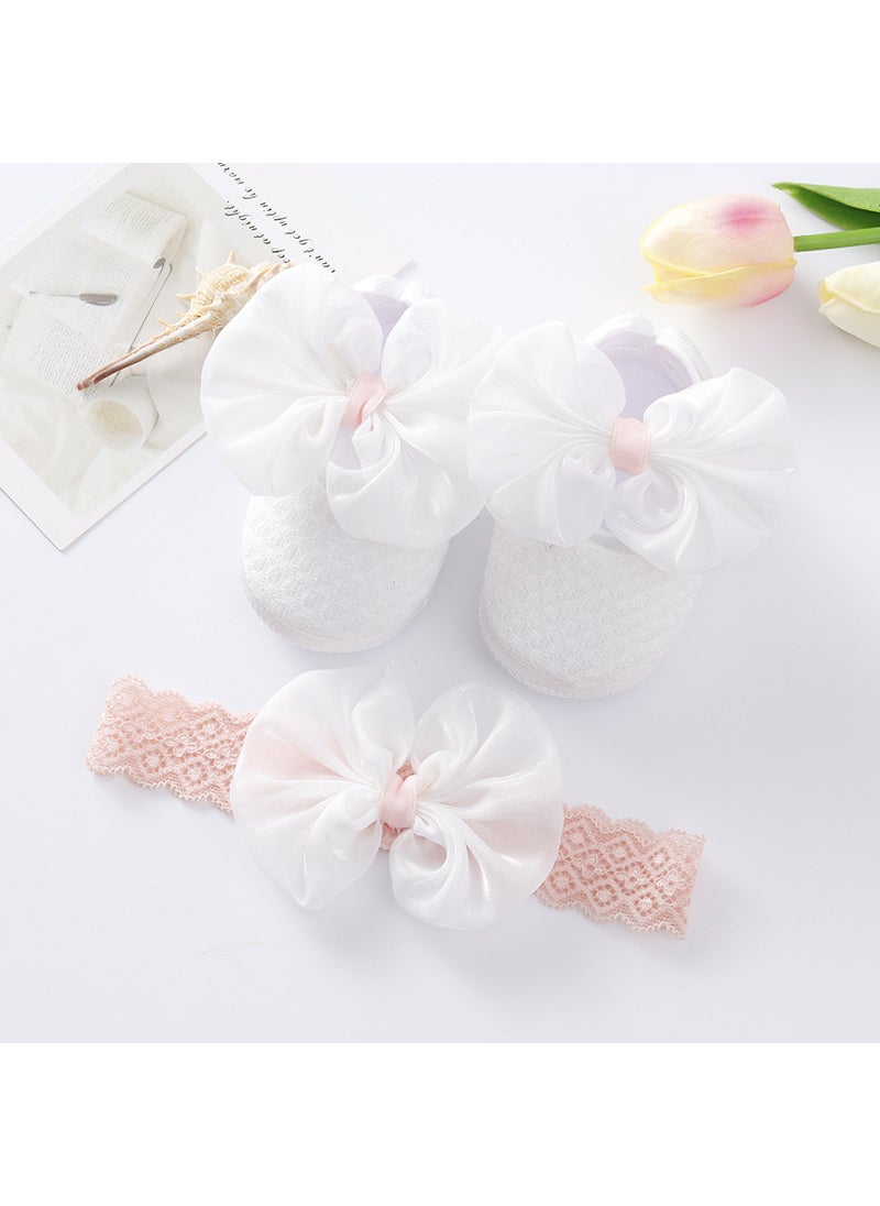 Generic - 2022 new spring and autumn baby shoes hair band suit 0-1 year old baby shoes soft bottom toddler princess shoes 3-8 monthsSilky bow White + hair band Silky bow White + hair band - Image 1