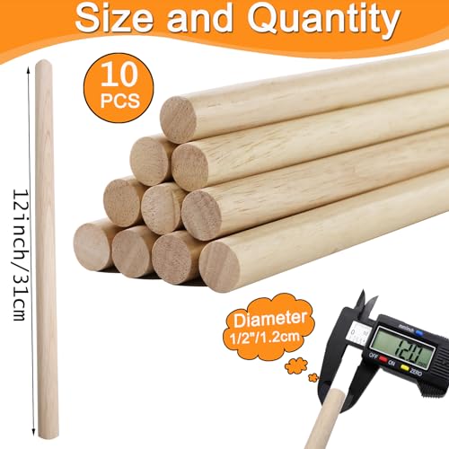 Yaliuliu 10PCS Dowel Rods Wood Dowels, 1/2 x 12 Inch Round Wooden Sticks for Craft, Macrame Dowel, Unfinished Solid Wood Sticks for Arts and DIYers - Image 2