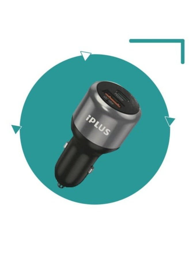 آي بلس شاحن سيارة iPLUS ثنائي المنافذ USB بقدرة 38 واط بتقنية PD+QC | شاحن جوال عالي السرعة لجميع الأجهزة – الموديل iP-C350 - Image 1