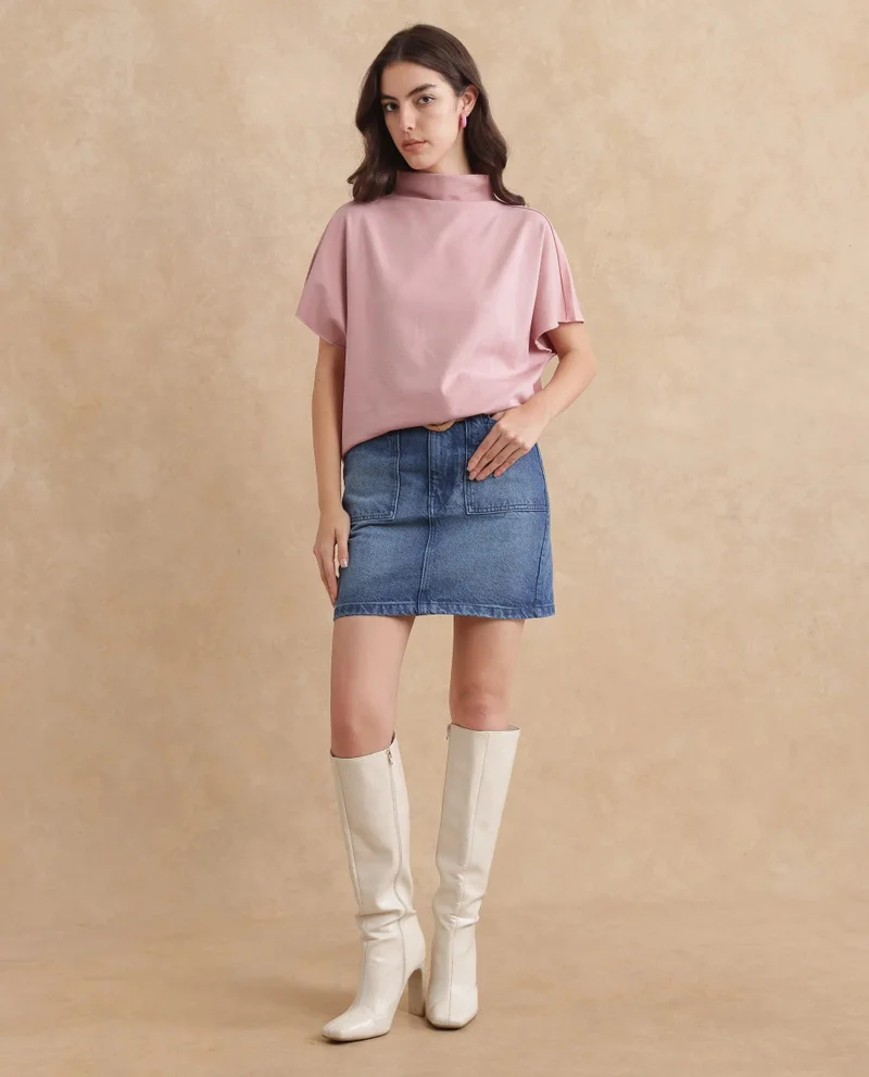 Rareism Women's High Neck Extended Sleeve Top