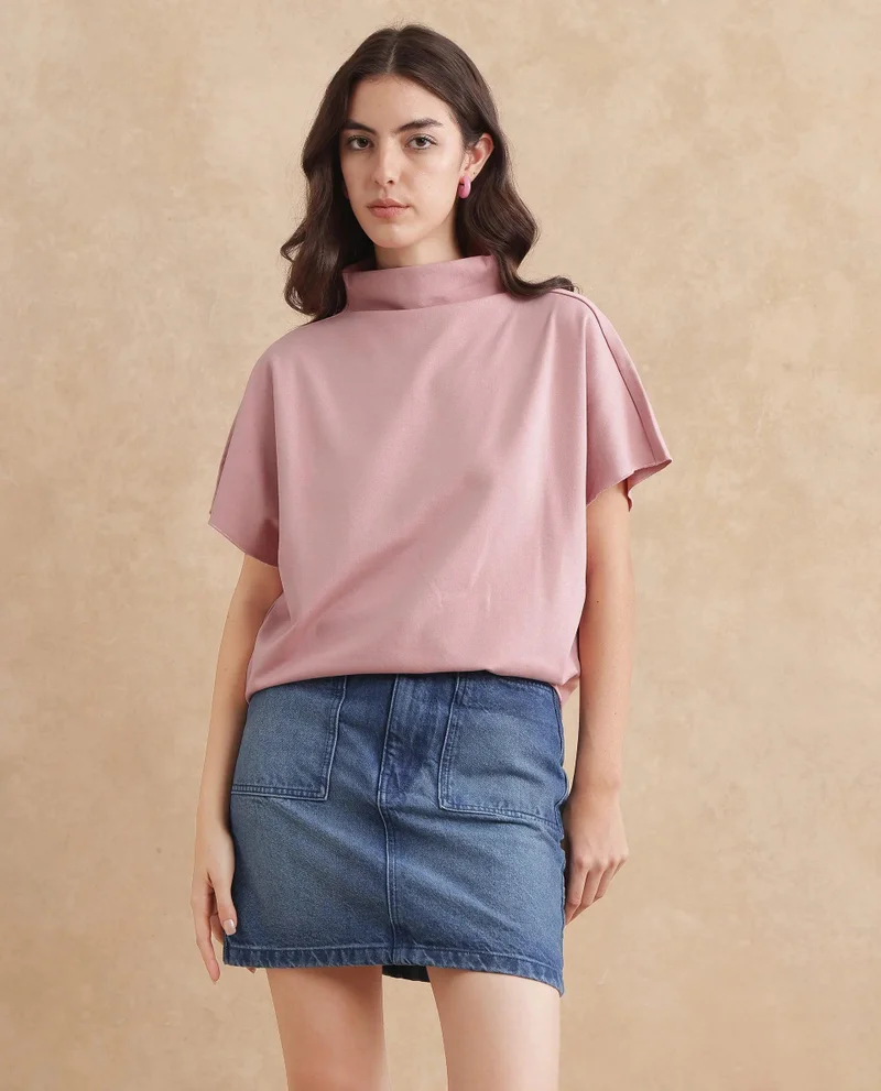Rareism Women's High Neck Extended Sleeve Top