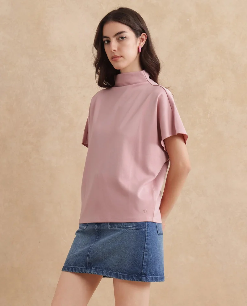 Rareism Women's High Neck Extended Sleeve Top