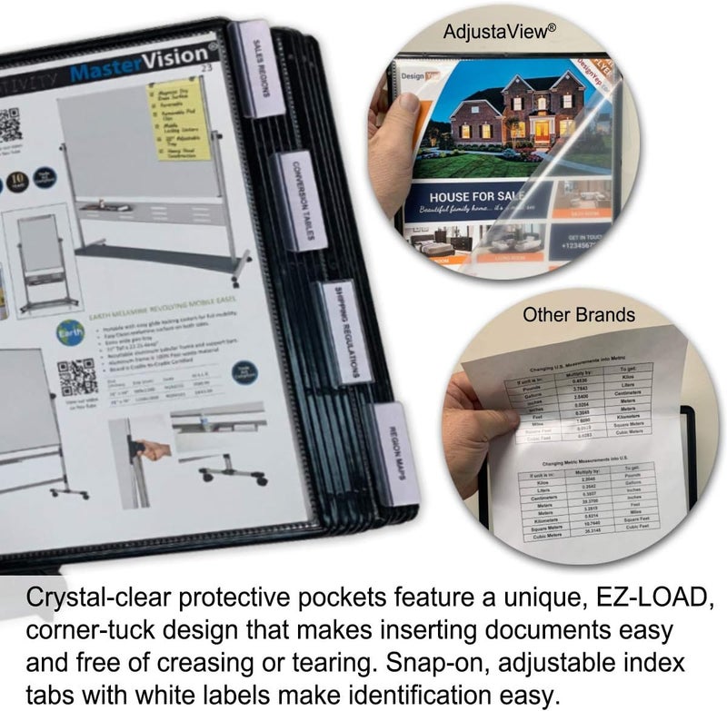 Ultimate Office SwitchFile Reference Organizer Displays Both Landscape or Portrait Documents, Desk or Wall Mount, Featuring, 10 EZ-Load Pockets to Hold 20 Sheets of Paper, Black Pockets - Image 4