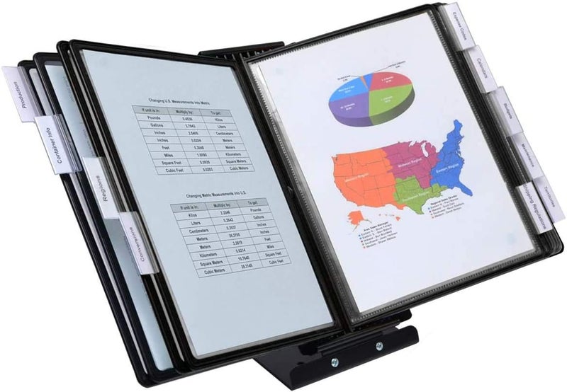 Ultimate Office SwitchFile Reference Organizer Displays Both Landscape or Portrait Documents, Desk or Wall Mount, Featuring, 10 EZ-Load Pockets to Hold 20 Sheets of Paper, Black Pockets - Image 1