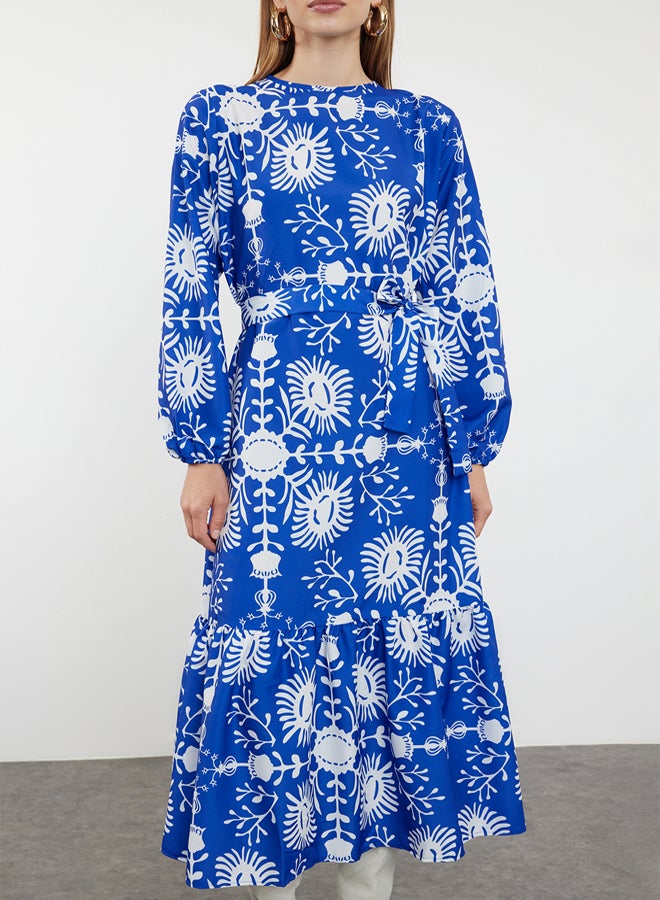 trendyol Navy Blue Belted Floral Woven Dress TCTAW24EB00113  - Image 3