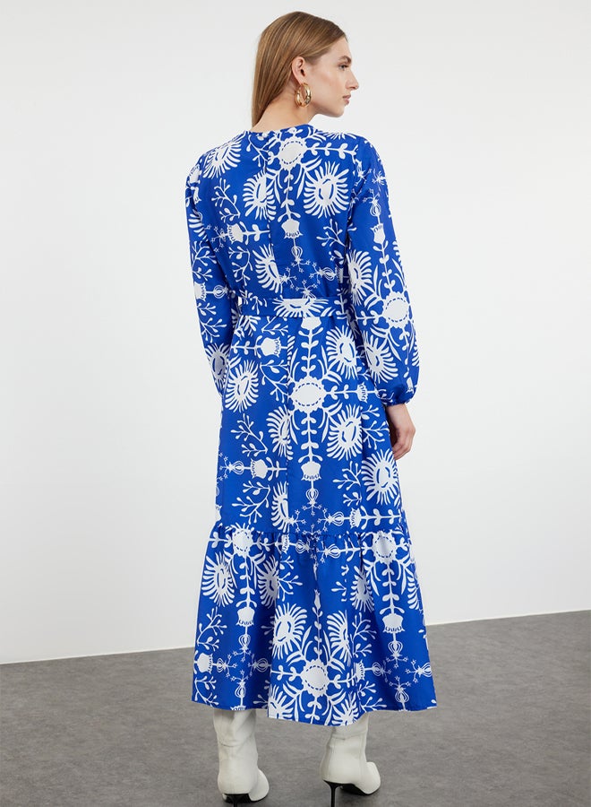 trendyol Navy Blue Belted Floral Woven Dress TCTAW24EB00113  - Image 5