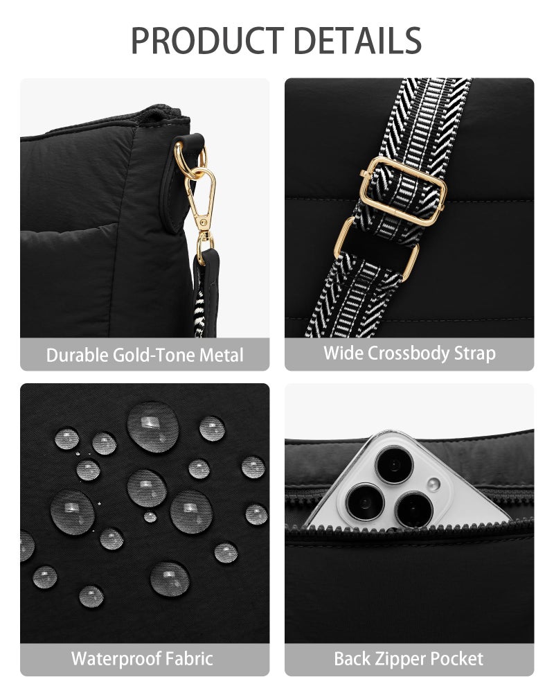 Gitus Puffer Crossbody Bags for Women Trendy Quilted Purses Shoulder Hobo Bag Nylon Handbags with Coin Wallet Birthday Gifts for Mom Women (Black) - Image 4