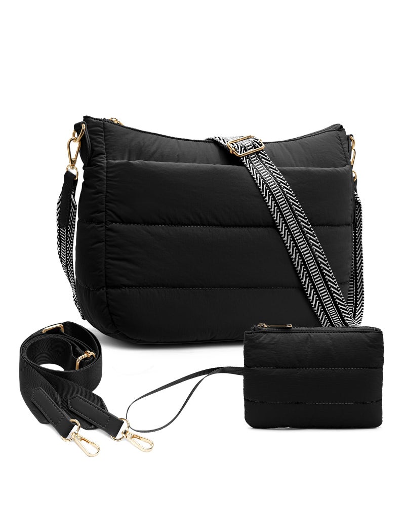 Gitus Puffer Crossbody Bags for Women Trendy Quilted Purses Shoulder Hobo Bag Nylon Handbags with Coin Wallet Birthday Gifts for Mom Women (Black) - Image 1