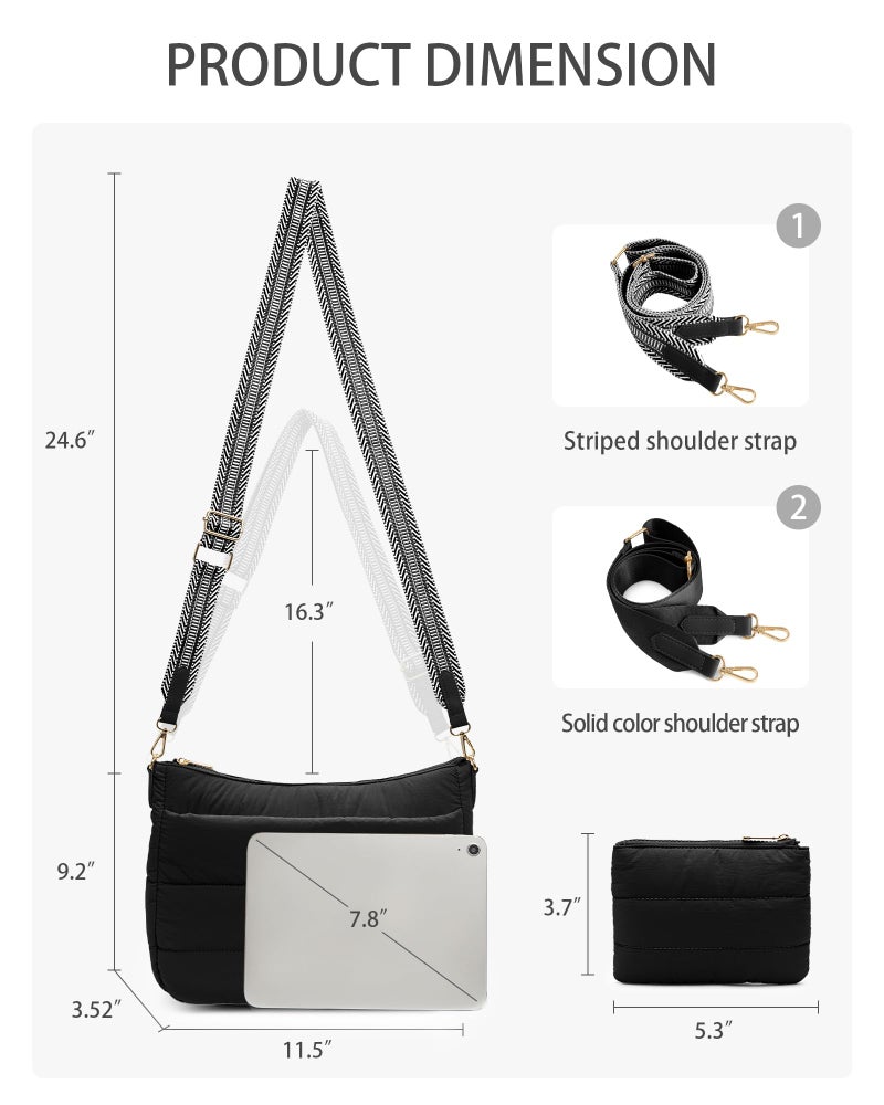 Gitus Puffer Crossbody Bags for Women Trendy Quilted Purses Shoulder Hobo Bag Nylon Handbags with Coin Wallet Birthday Gifts for Mom Women (Black) - Image 3