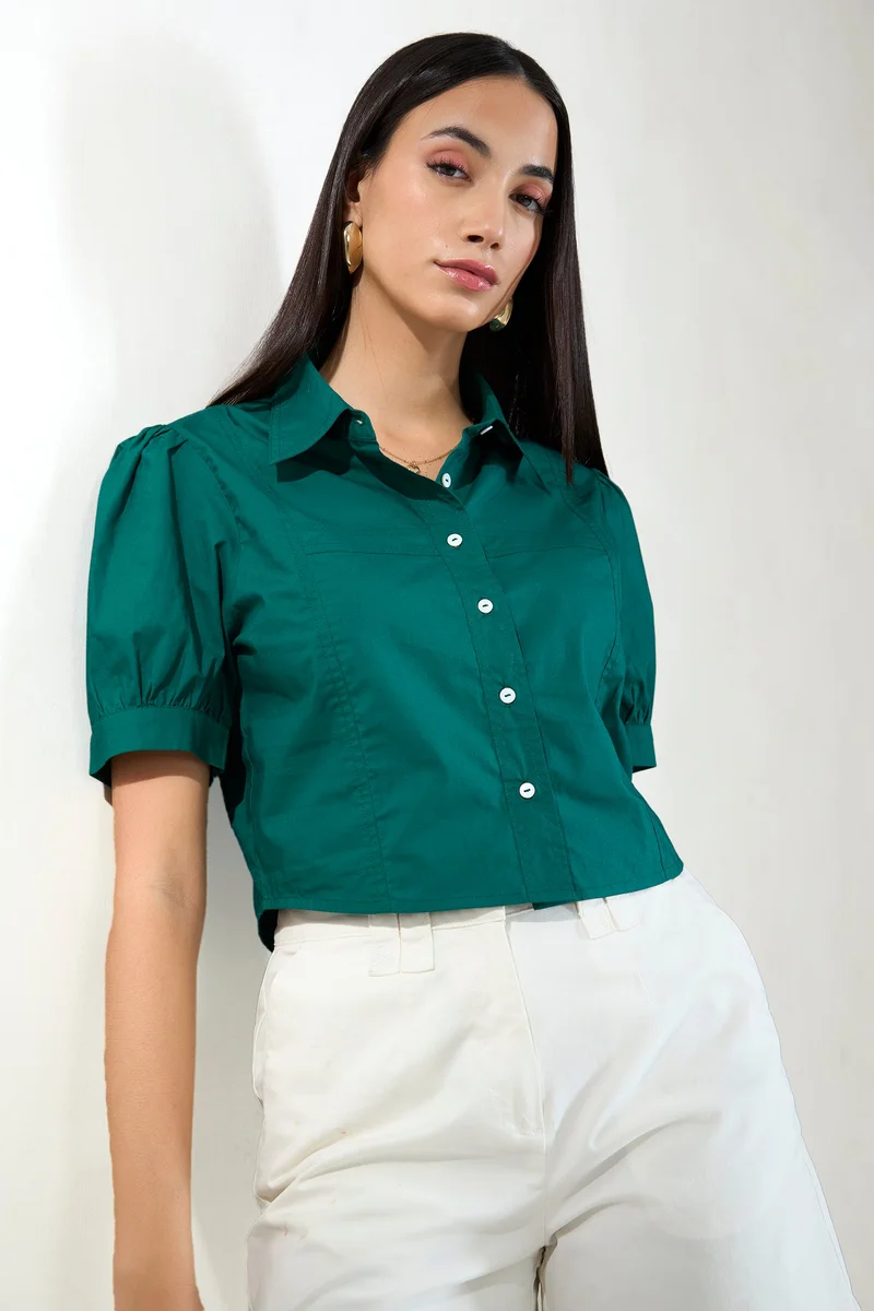 فيرجيو Cotton Shirts Workwear With Puff Sleeve for Women