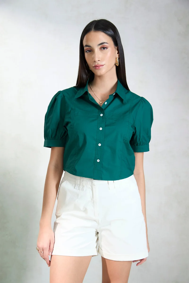 فيرجيو Cotton Shirts Workwear With Puff Sleeve for Women